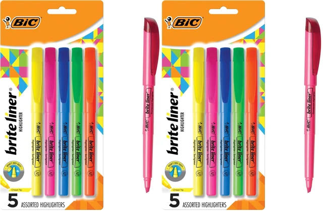 Main image of BIC Brite Liner Highlighters, Chisel Tip, 5-Count, Assorted Colors, Pack of 2