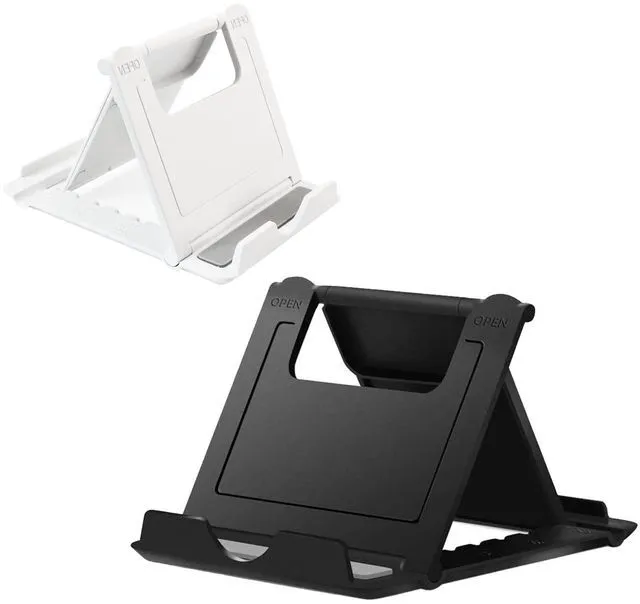 Main image of Kemoxan 2 Pack Portable Cell Phone Stand Holder, Foldable Pocket-Sized Universal Adjustable Kickstand, Compatible with iPhone iPad Kindle Android, Black & White
