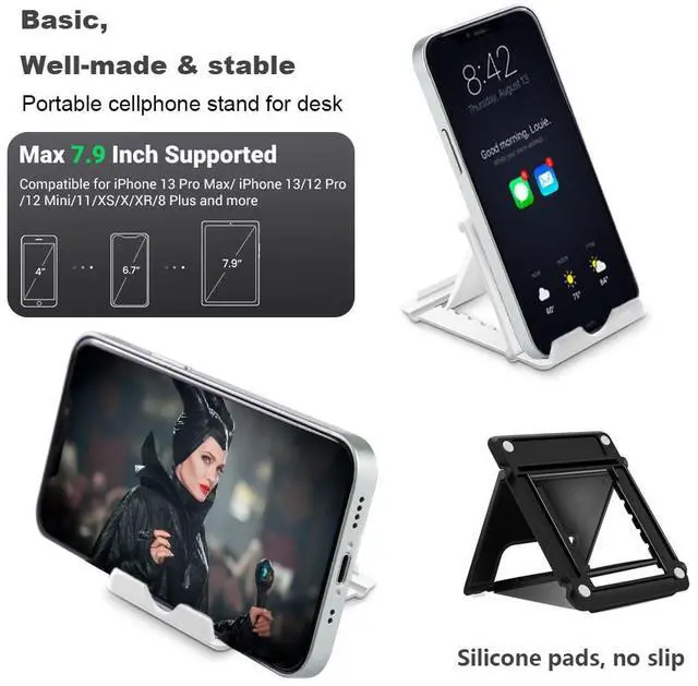 Alt view image 4 of 6 - Kemoxan 2 Pack Portable Cell Phone Stand Holder, Foldable Pocket-Sized Universal Adjustable Kickstand, Compatible with iPhone iPad Kindle Android, Black & White