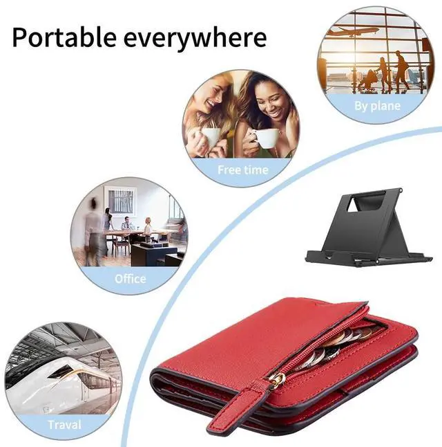 Alt view image 3 of 6 - Kemoxan 2 Pack Portable Cell Phone Stand Holder, Foldable Pocket-Sized Universal Adjustable Kickstand, Compatible with iPhone iPad Kindle Android, Black & White