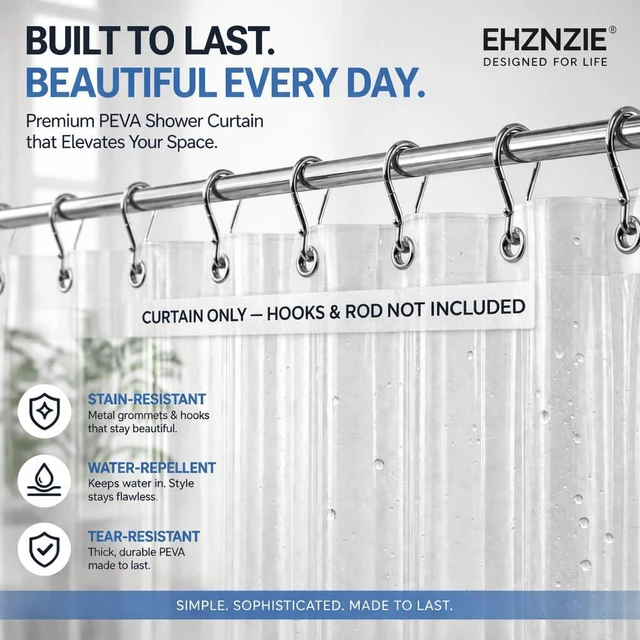 Alt view image 4 of 7 - EHZNZIE Crystal Clear Shower Curtain Liner 72x72 PEVA Waterproof with 3 Weighted Magnets and Rustproof Metal Grommets No Chemical Smell