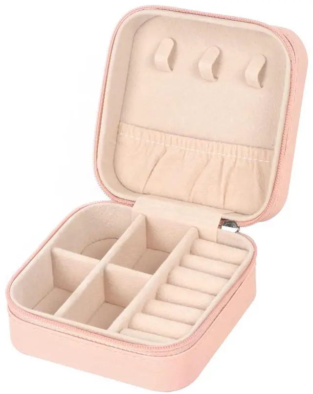 Main image of MFXIP Small Travel Jewelry Case PU Leather Mini Portable Organizer for Earrings, Necklace, Rings, Bracelets