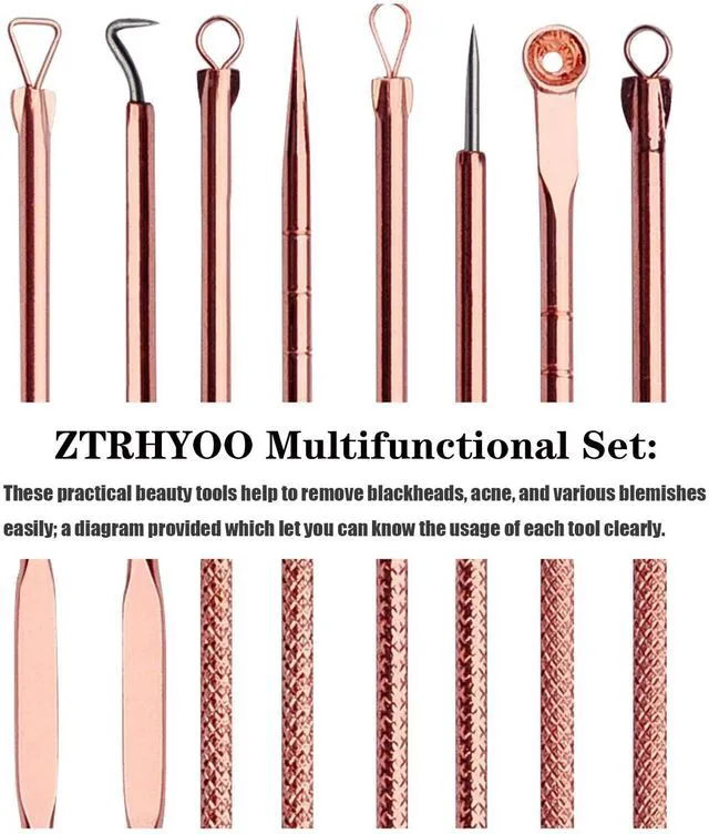 Alt view image 4 of 6 - ZTRHYOO Blackhead Remover Pimple Comedone Extractor Tool Acne Removal Kit with Case for Nose Face Skin, Rose