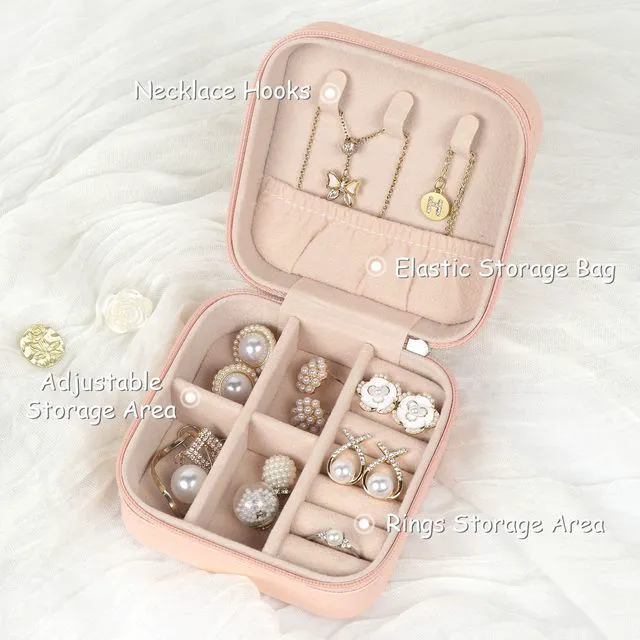 Alt view image 3 of 6 - MFXIP Small Travel Jewelry Case PU Leather Mini Portable Organizer for Earrings, Necklace, Rings, Bracelets