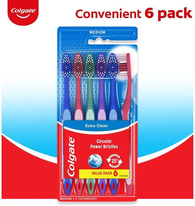 Alt view image 6 of 6 - Colgate Extra Clean Medium Toothbrushes, 6 Pack