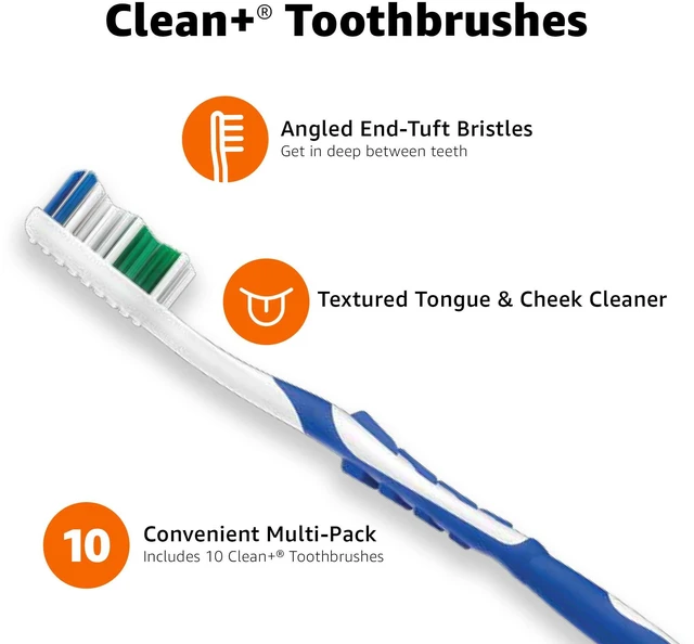 Alt view image 5 of 6 - Amazon Basics Clean Plus Soft Bristle Toothbrushes with Angled End-Tuft, Cheek and Tongue Cleaner, Full Size, 10 Count