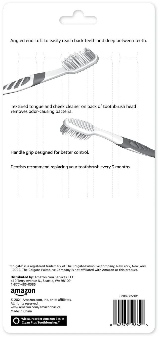 Alt view image 6 of 6 - Amazon Basics Clean Plus Soft Bristle Toothbrushes with Angled End-Tuft, Cheek and Tongue Cleaner, Full Size, 10 Count
