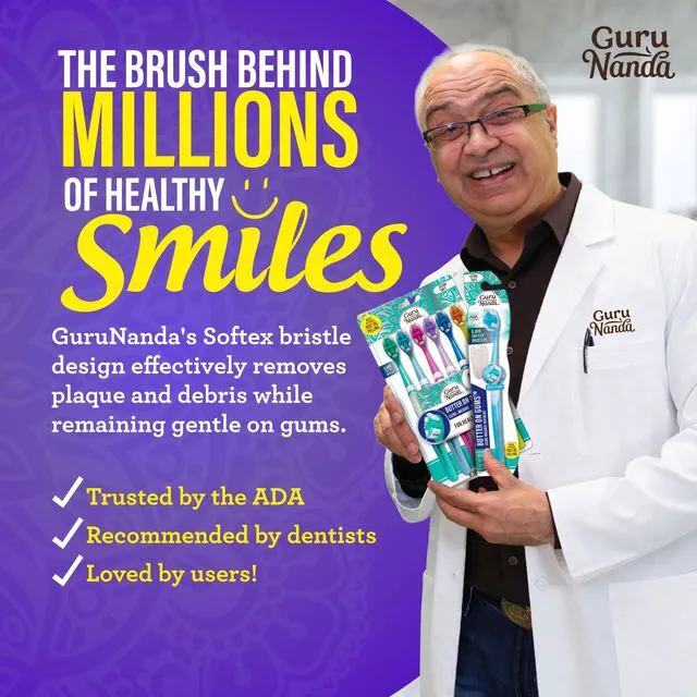 Alt view image 4 of 6 - GuruNanda Butter on Gums Toothbrush, ADA Accepted, 8000+ Ultra Soft Softex Bristles for Sensitive & Receding Gums, Assorted Colors, 6 Count
