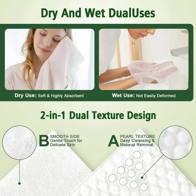 Alt view image 3 of 6 - Biodegradable Ultra Soft Thick Lint-Free Disposable Face Towels 100 Count, Makeup Remover Dry Wipes, Multi-Purpose Cleansing Towelettes for Sensitive Skin