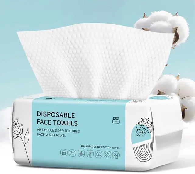 Main image of Disposable Face Towels 100 Count, Soft Cotton Makeup Remover Dry Wipes, Facial Cloths for Cleansing and Skincare