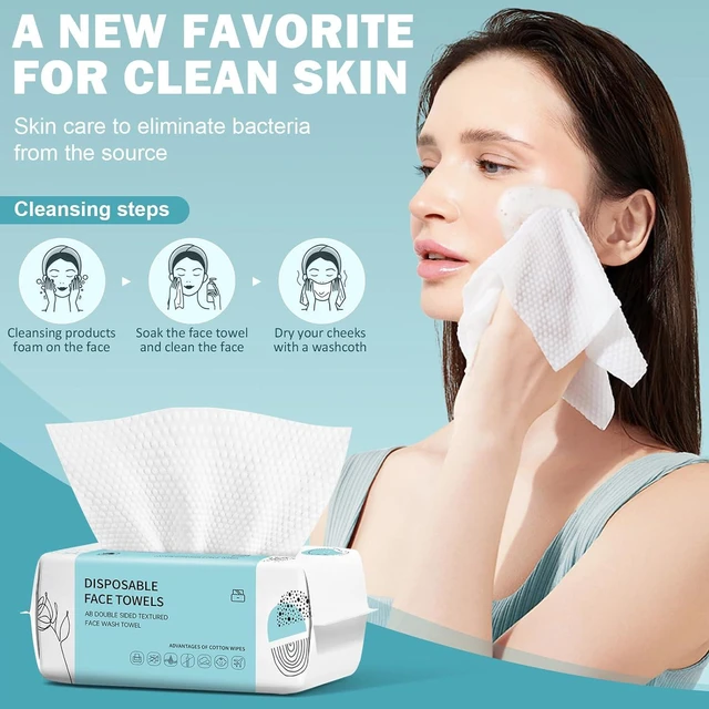 Alt view image 5 of 7 - Disposable Face Towels 100 Count, Soft Cotton Makeup Remover Dry Wipes, Facial Cloths for Cleansing and Skincare