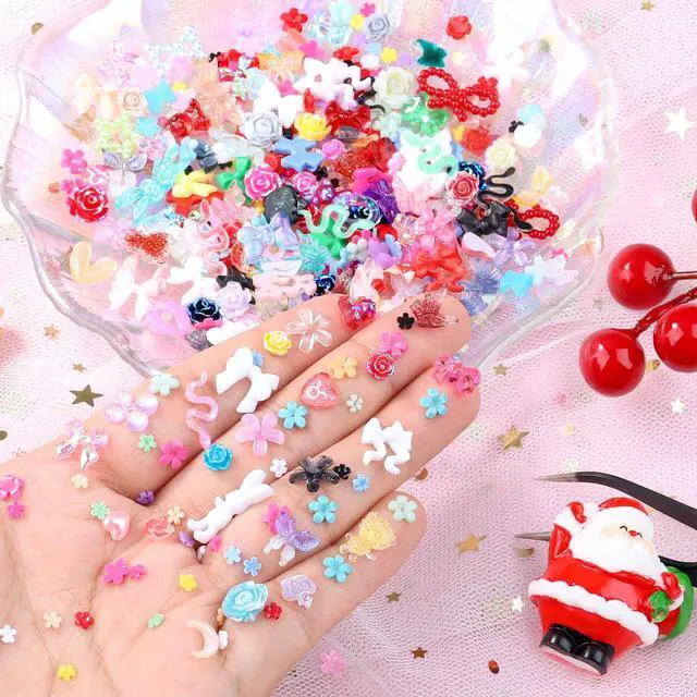Alt view image 5 of 6 - 300 Pieces 3D Resin Nail Charms Assorted Hollow Pearl Heart Gummy Bear Star Heart Flowers Acrylic Beads