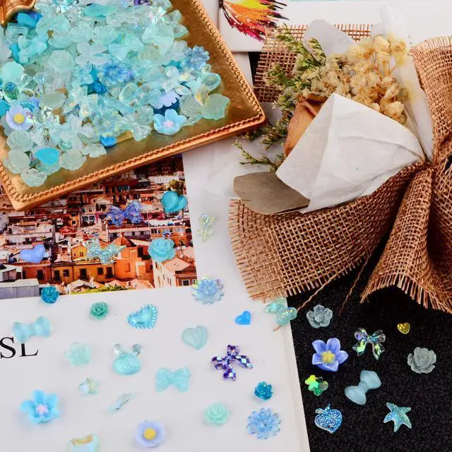 Alt view image 4 of 5 - 300pcs Nail Art Charms Kit with Over 100pcs Mixshape Resin Nail Gems, 100pcs Mixed Flatback Nail Rhinestones Pearls, and Over 100pcs Nail Sequins (Blue)