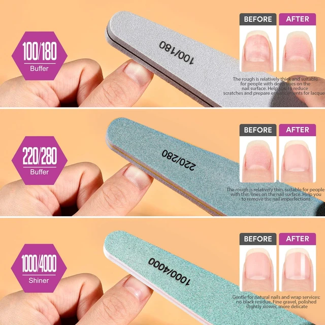 Alt view image 4 of 6 - Teenitor 6-Piece Nail File and Buffer Set, 100/180 Grit Emery Boards, Nail Buffer Block, Shine Kit for Natural Nails