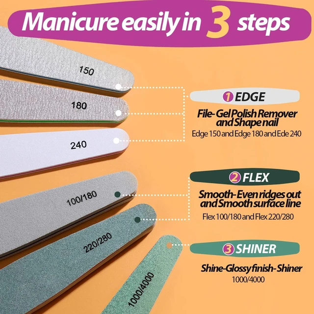 Alt view image 2 of 6 - Teenitor 6-Piece Nail File and Buffer Set, 100/180 Grit Emery Boards, Nail Buffer Block, Shine Kit for Natural Nails