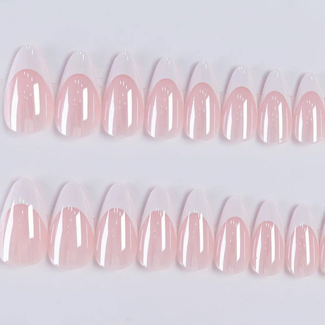 Alt view image 6 of 6 - Almond French Tip Press on Nails Medium Chrome Design 24Pcs for Women