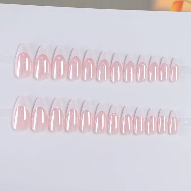 Alt view image 3 of 6 - Almond French Tip Press on Nails Medium Chrome Design 24Pcs for Women