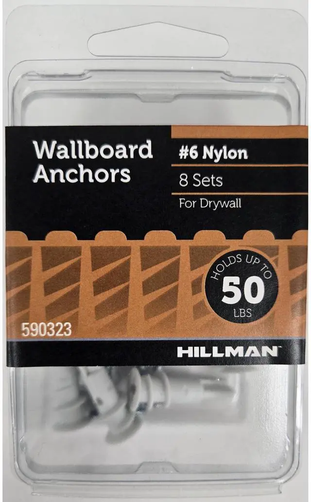 Main image of Hillman #6 Nylon Pan Head Phillips Drywall Anchor Screws, 50lb, White, 8 Pack