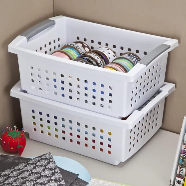 Alt view image 3 of 6 - Sterilite Medium Stacking Basket, Open Plastic Bin, White