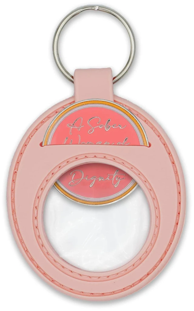 Alt view image 2 of 6 - AA Coin Holder Keychain, Pink, for Sobriety Chip Medallions and Recovery Tokens