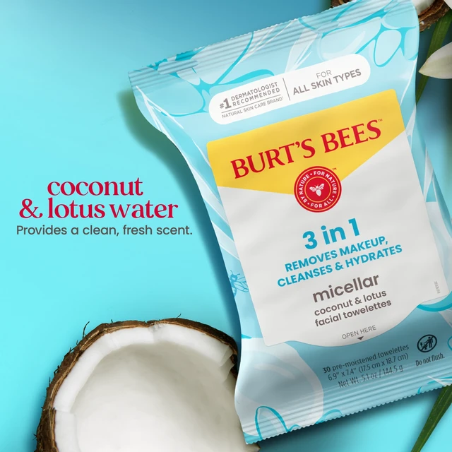 Alt view image 5 of 5 - Burt's Bees Micellar Coconut and Lotus 3-in-1 Makeup Removing and Cleansing Wipes, 30 Count