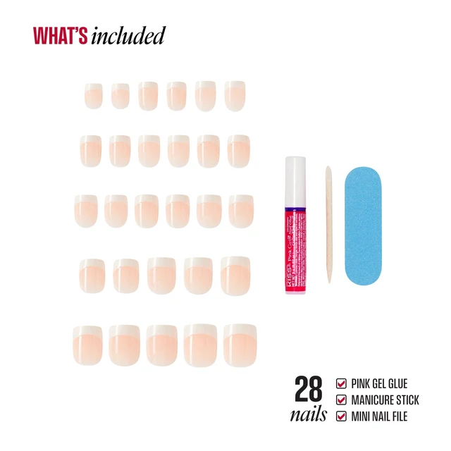 Alt view image 5 of 5 - Kiss Broadway French Tip Press On Nails 'String of Pearls' White Short Squoval 28 Count