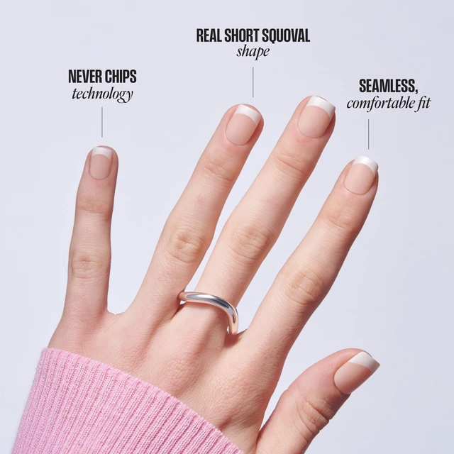 Alt view image 3 of 5 - Kiss Broadway French Tip Press On Nails 'String of Pearls' White Short Squoval 28 Count