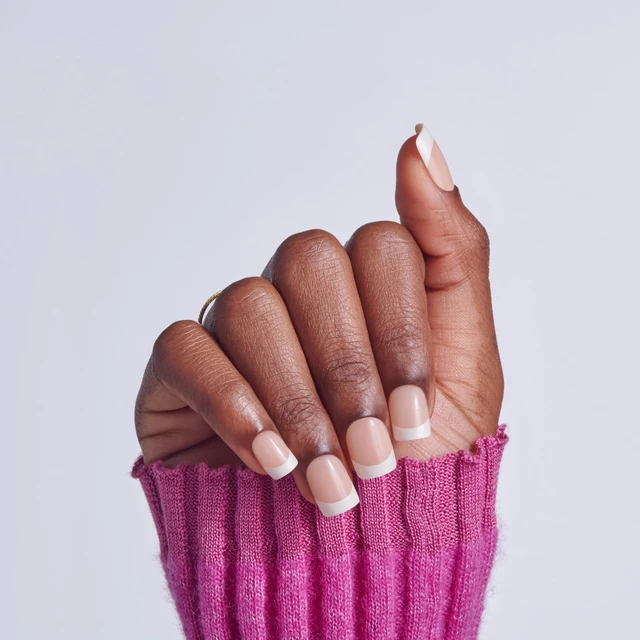 Alt view image 4 of 5 - Kiss Broadway French Tip Press On Nails 'String of Pearls' White Short Squoval 28 Count