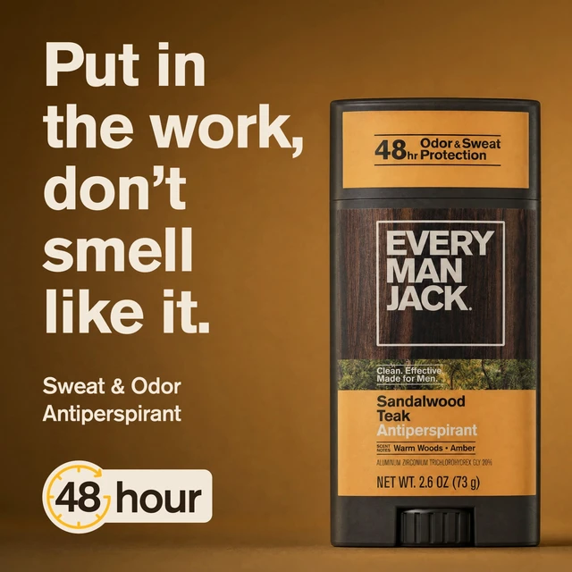 Alt view image 5 of 6 - Every Man Jack Men's Sandalwood Teak Antiperspirant Deodorant - Odor Crushing, Long Lasting, Plant-Based, No Harsh Chemicals - 2.6 oz