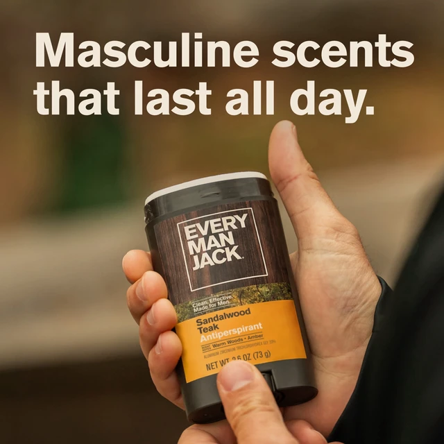 Alt view image 3 of 6 - Every Man Jack Men's Sandalwood Teak Antiperspirant Deodorant - Odor Crushing, Long Lasting, Plant-Based, No Harsh Chemicals - 2.6 oz