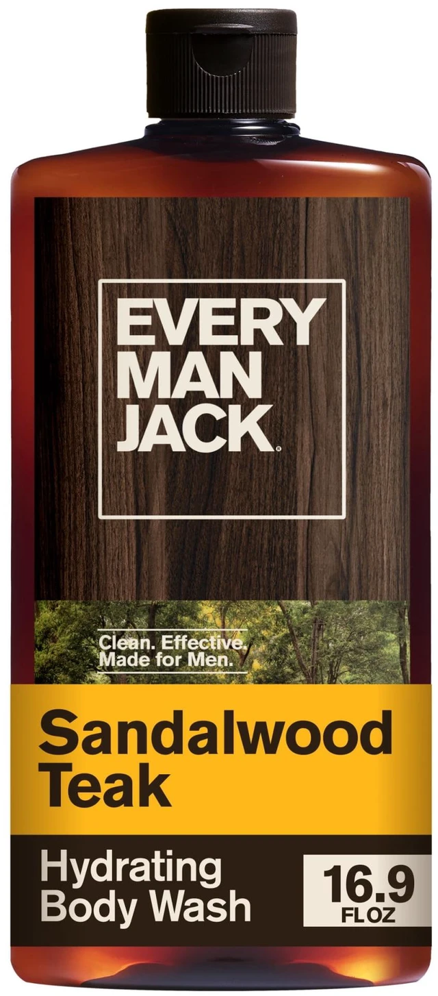 Main image of Every Man Jack Sandalwood Teak Hydrating Body Wash, Naturally Derived, Warm Wood Amber, 16.9floz, 1Count