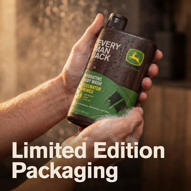 Alt view image 4 of 6 - Every Man Jack Limited Edition John Deere Collection Hydrating Men's Body Wash, Steelwater Springs Scent, 13.5oz