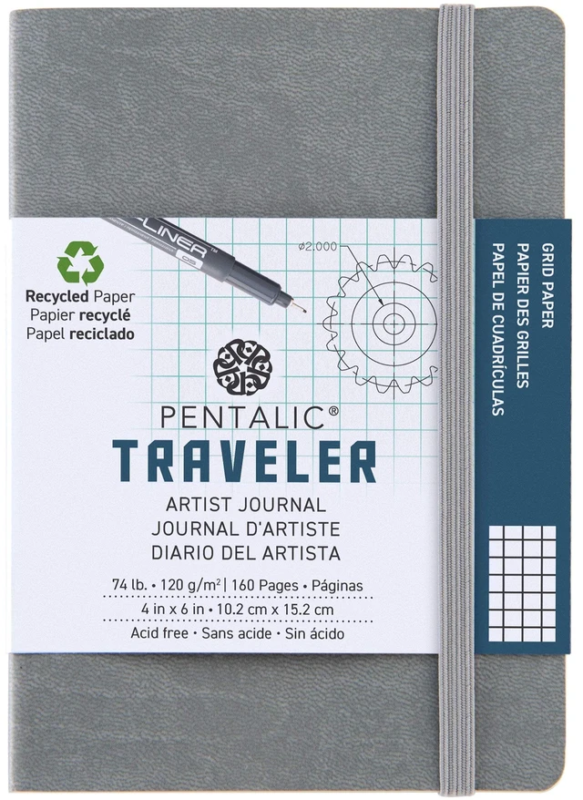 Main image of Pentalic 4"x6" Gray Grid Traveler Pocket Artist Drawing Journal, 160 Pages, 74lb Paper