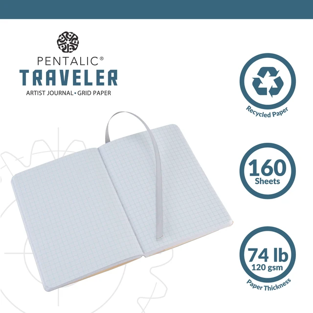 Alt view image 2 of 6 - Pentalic 4"x6" Gray Grid Traveler Pocket Artist Drawing Journal, 160 Pages, 74lb Paper