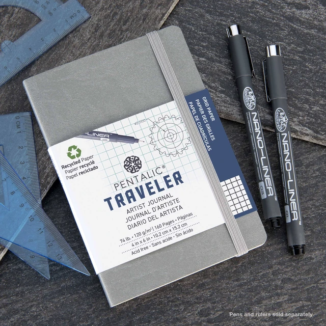 Alt view image 5 of 6 - Pentalic 4"x6" Gray Grid Traveler Pocket Artist Drawing Journal, 160 Pages, 74lb Paper
