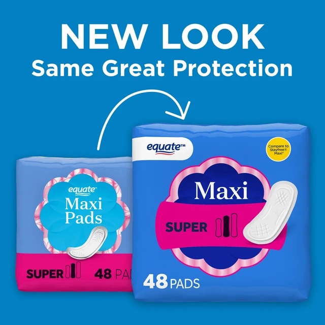 Alt view image 2 of 6 - Equate Maxi Pads, Super Absorbency, Size 2, 48 Count, 2-Pack