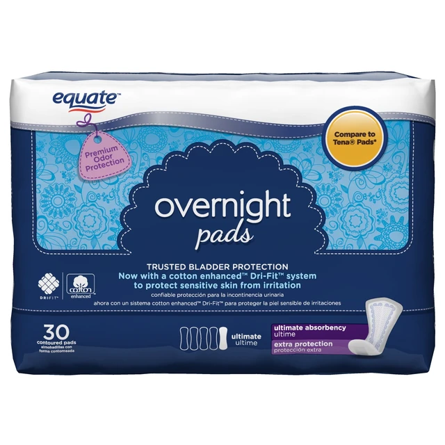 Alt view image 3 of 6 - Equate Women's Overnight Incontinence Pads Extra Protection 30 Count