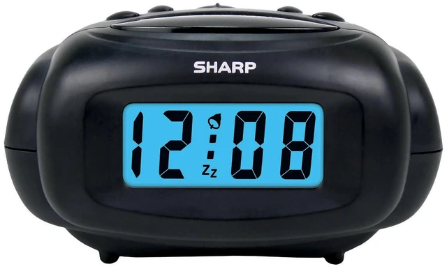 Main image of SHARP Digital Alarm Clock, Black, LCD Display, Battery Operated, Travel Clock (Small)