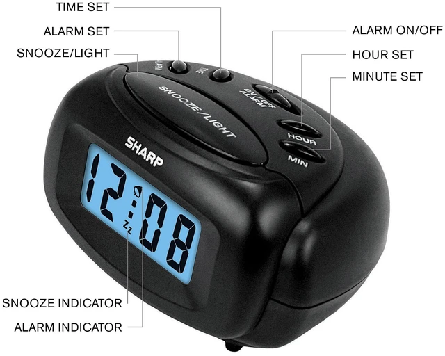 Alt view image 2 of 5 - SHARP Digital Alarm Clock, Black, LCD Display, Battery Operated, Travel Clock (Small)