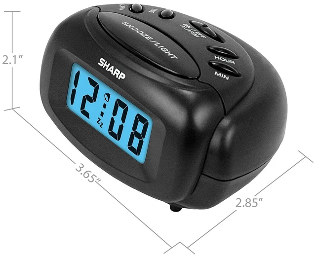 Alt view image 3 of 5 - SHARP Digital Alarm Clock, Black, LCD Display, Battery Operated, Travel Clock (Small)