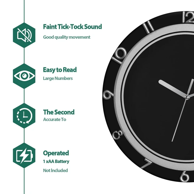 Alt view image 3 of 4 - 12in Black Plastic Silent Wall Clock