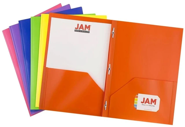 Main image of JAM Paper Plastic 2 Pocket School Prong Folders, 9.5 x 11.75, Assorted Primary Colors, 6/Pack