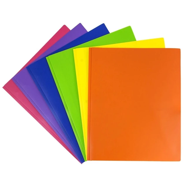 Alt view image 3 of 6 - JAM Paper Plastic 2 Pocket School Prong Folders, 9.5 x 11.75, Assorted Primary Colors, 6/Pack