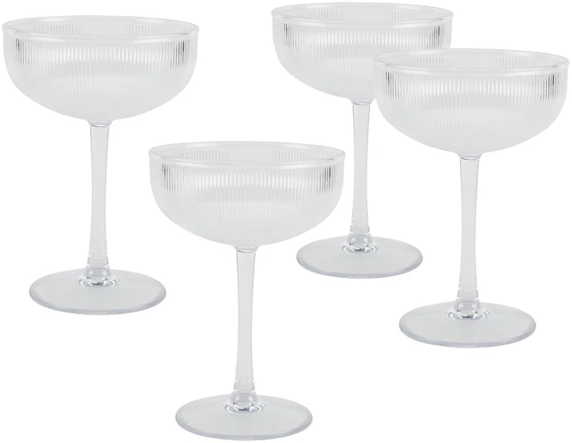 Main image of Better Homes & Gardens 4-Piece Clear Ribbed Tritan Coupe Glass Set