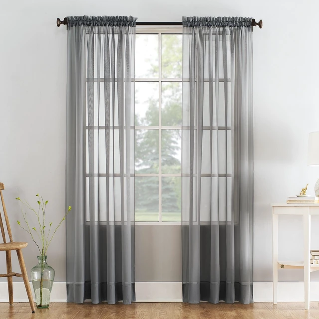 Main image of Mainstays Marjorie Sheer Voile Rod Pocket Single Curtain Panel, 59in x 108in, Grey