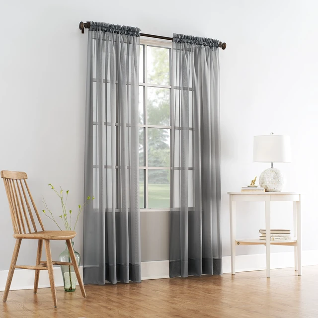 Alt view image 3 of 7 - Mainstays Marjorie Sheer Voile Rod Pocket Single Curtain Panel, 59in x 108in, Grey