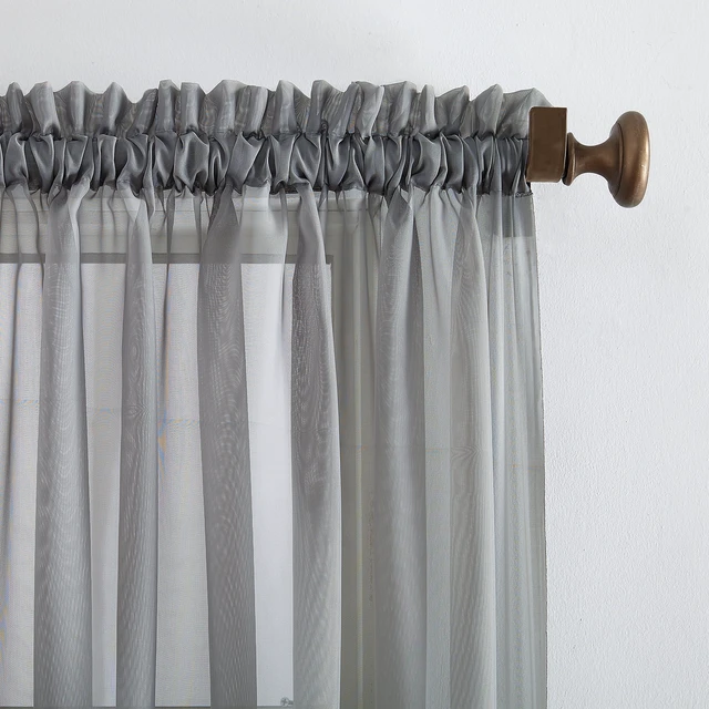 Alt view image 2 of 7 - Mainstays Marjorie Sheer Voile Rod Pocket Single Curtain Panel, 59in x 108in, Grey