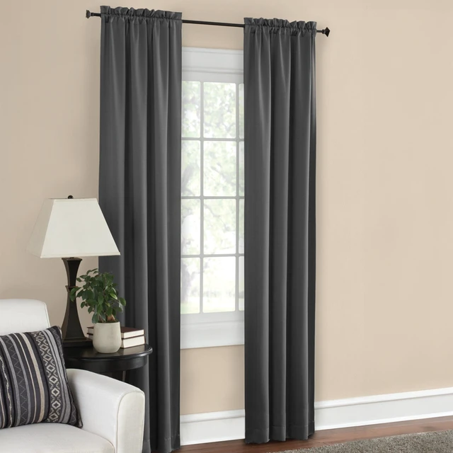 Main image of Mainstays Solid Blackout Curtain Panel Pair, Set of 2, 30in W x 84in L, Charcoal Gray
