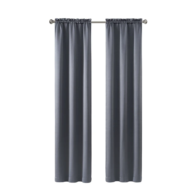 Alt view image 2 of 5 - Mainstays Solid Blackout Curtain Panel Pair, Set of 2, 30in W x 84in L, Charcoal Gray