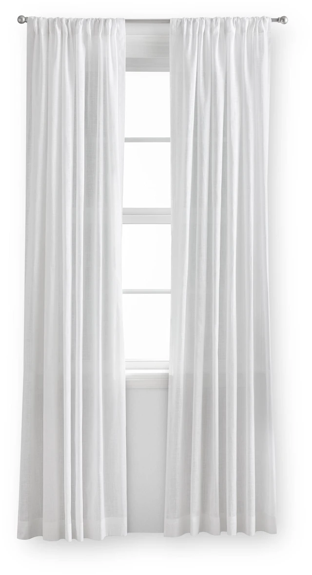 Main image of Mainstays 100% Cotton Indoor Sheer Rod Pocket Single Curtain Panel, White, 50"W x 63"L